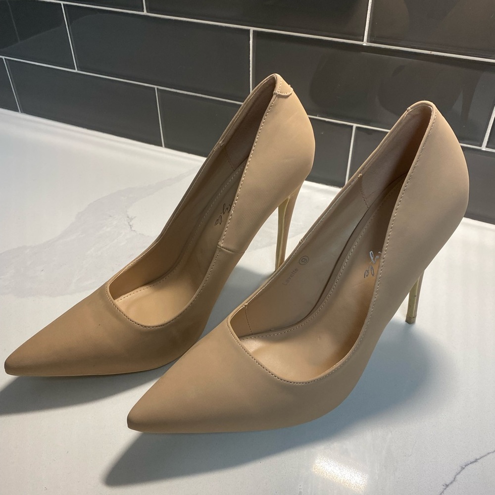 Beige Suede-like Womens Heel